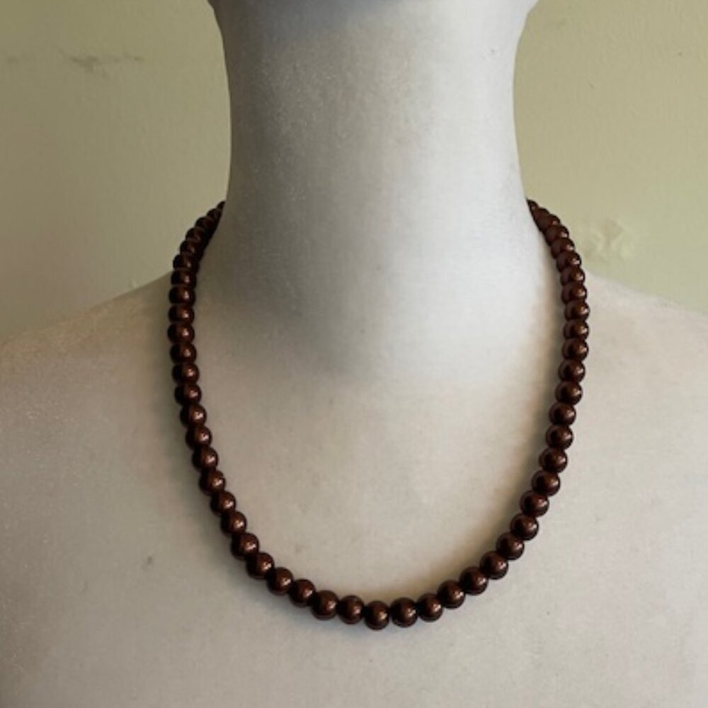VINTAGE Brown Faux Pearl 18 KGP 19" Single Strand Necklace